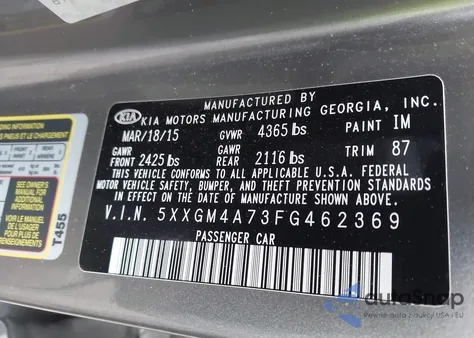 2015 Kia Optima Lx из США, поврежденный, VIN 5XXGM4A73FG462369